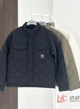 25新款MLB情侣羽绒服男女NY菱格压印立领运动棉羽外套3ADJB0256