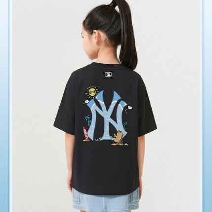26新款MLB儿童休闲短袖男女童凉感背标圆领透气运动T恤 7ATSL0163