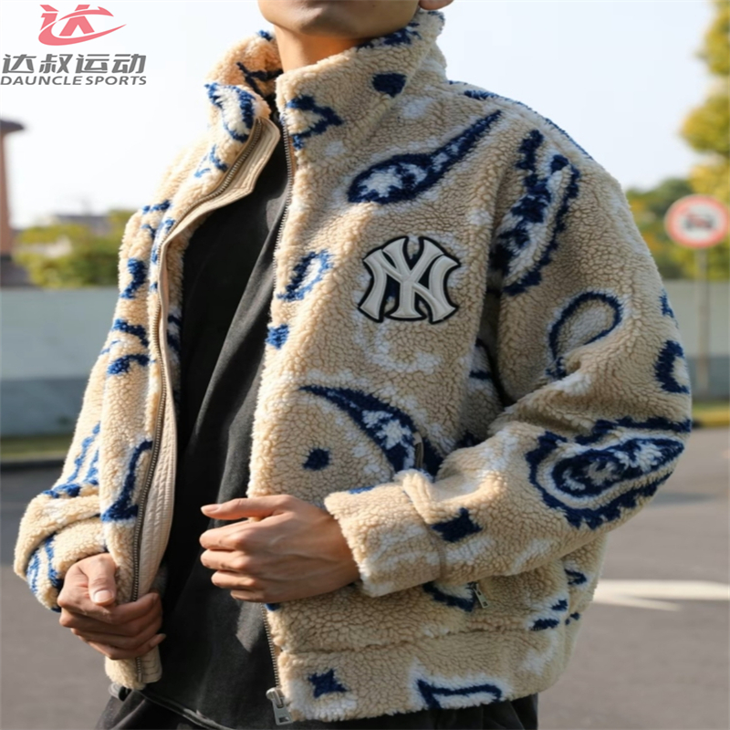 MLB情侣款NY腰果花羊羔绒外套