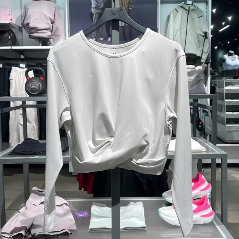 25新款UA安德玛速干T恤女子短款高腰训练健身运动休闲长袖6005991