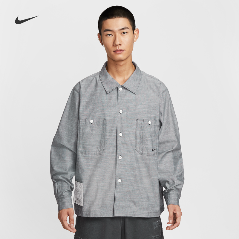 25新款Nike耐克男子衬衫小标刺绣工装翻领外套纯棉运动夹克HV0883