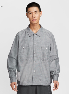 25新款Nike耐克男子衬衫小标刺绣工装翻领外套纯棉运动夹克HV0883