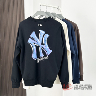 25新款MLB情侣卫衣男女NY大标彩色印花圆领运动套头衫3AMTB3254