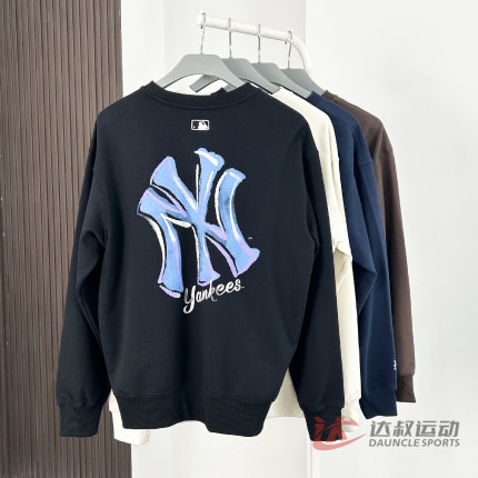 25新款MLB情侣卫衣男女NY大标彩色印花圆领运动套头衫3AMTB3254