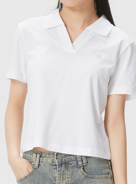 26新款MLB短袖女子NY刺绣小标短款POLO衫运动休闲T恤3FPQB0763