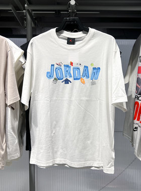 26新款Jordan耐克乔丹短袖男子印花纯棉针织休闲运动T恤IR6306