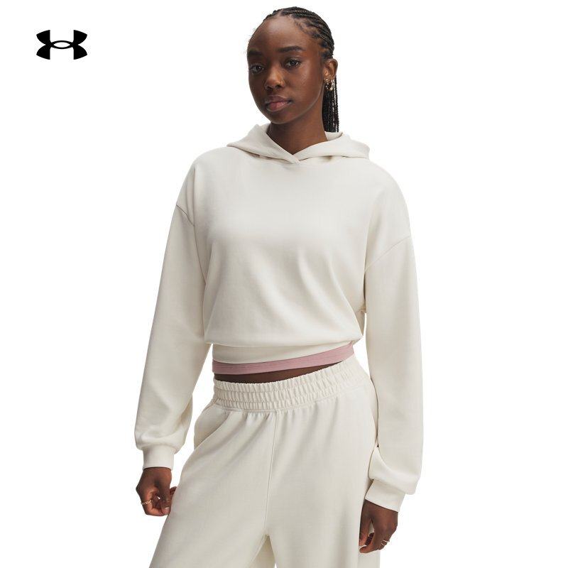 25新款UA安德玛女子卫衣柔感系列连帽短款休闲运动套头衫6004004