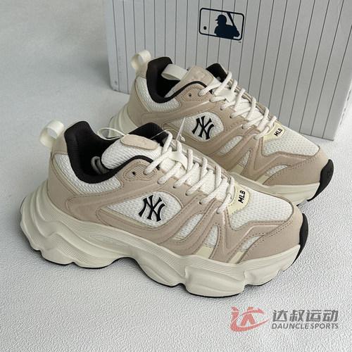 25新款MLB情侣老爹鞋男女NY复古低帮厚底增高运动休闲鞋3ASHCC15N