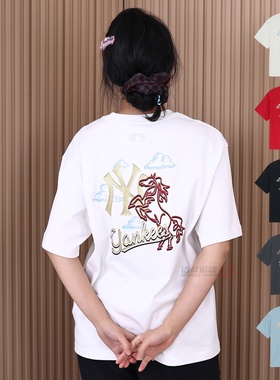 26新款MLB情侣短袖男女NY马年印花防晒宽松休闲运动T恤3ATSQ0261