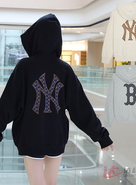 24新款MLB情侣外套男女NY老花大标连帽开衫休闲运动夹克3ATRM0544