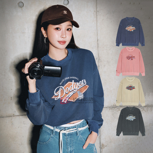 25新款MLB情侣卫衣男女NY学院风水洗做旧圆领运动套头衫3AMTV0751