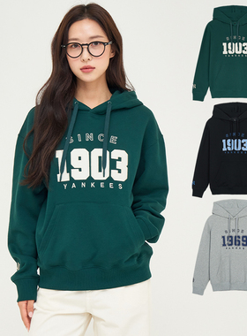 24新款MLB情侣卫衣男女NY复古学院风字母印花连帽套头衫3AHDV0144