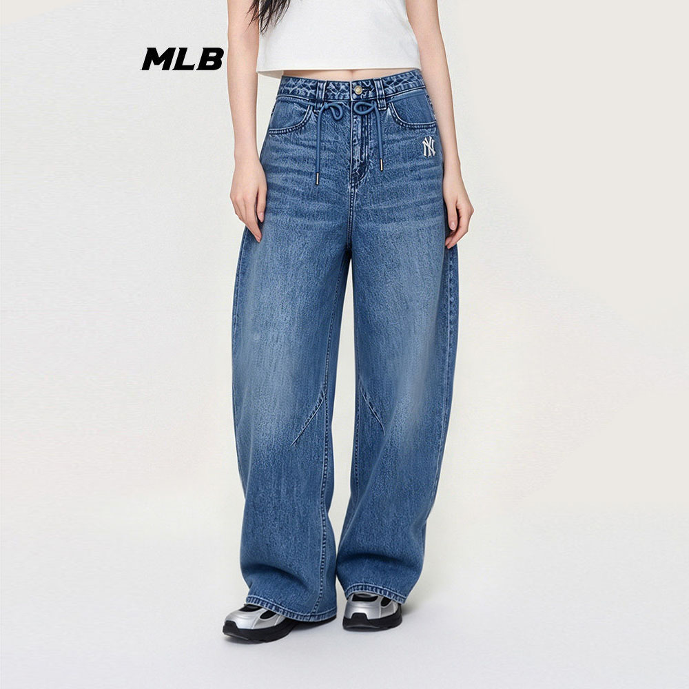 26款MLB牛仔裤男女阔腿裤弯刀裤