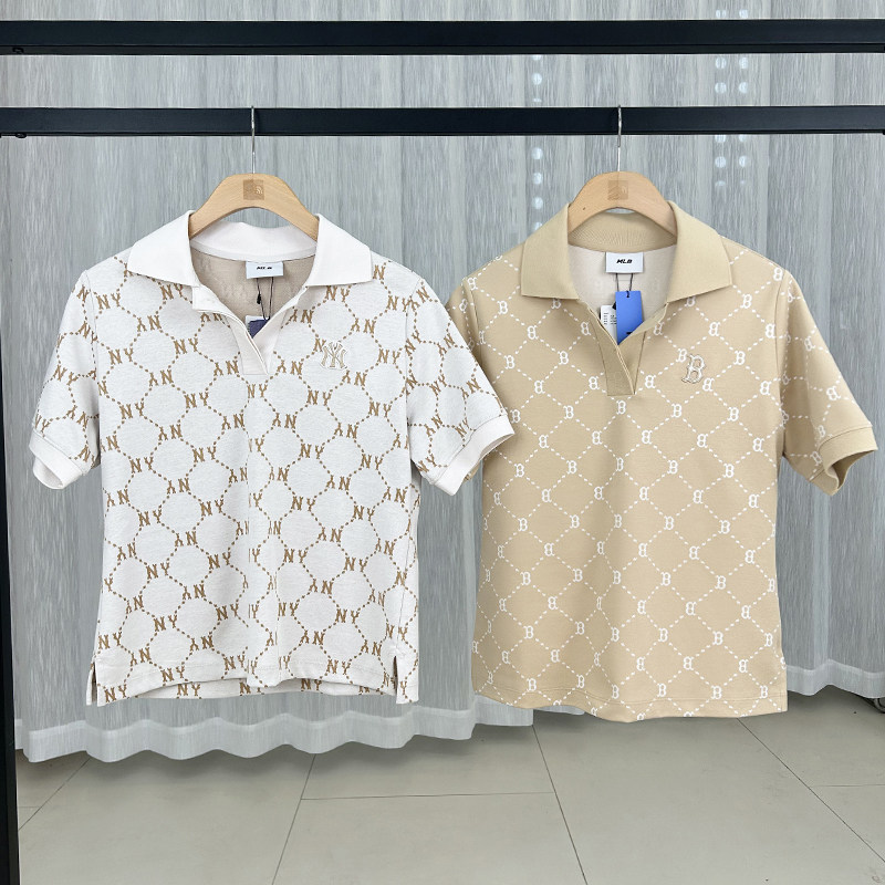 25新款MLB女款短袖NY复古钻石老花满印polo衫运动T恤3FPQM0253