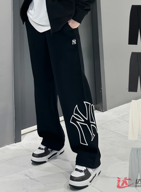 24新款MLB情侣长裤男女NY大标印花纯棉阔腿针织运动裤3APTB0344