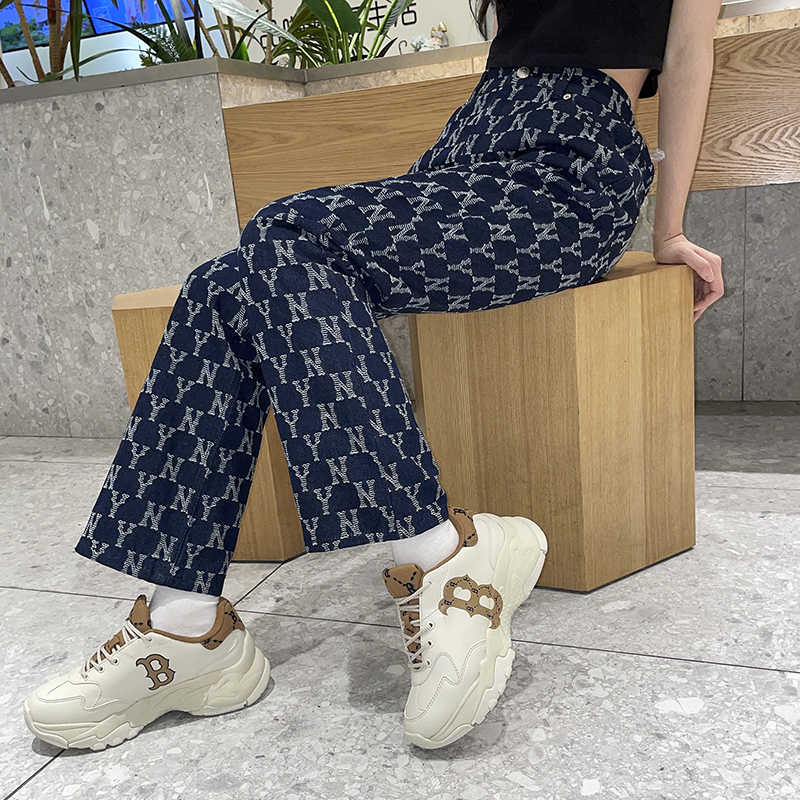 MLB女NY復古老花滿標運動牛仔褲