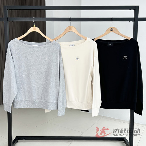 MLB女款小标纯色斜肩露肩卫衣