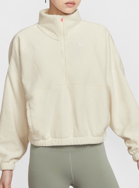 25新款Nike耐克套头衫女摇粒绒保暖半拉链宽松休闲运动卫衣IO0254