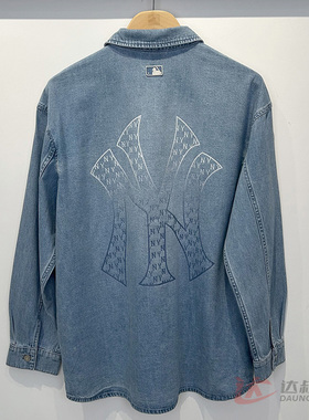 25新款MLB情侣牛仔外套男女NY渐变老花大标衬衫运动夹克3ADRM0451