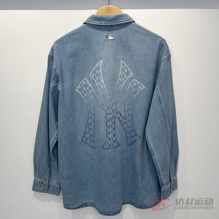 25新款MLB情侣牛仔外套男女NY渐变老花大标衬衫运动夹克3ADRM0451