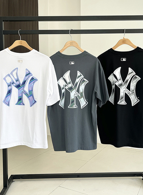 25新款MLB情侣短袖男女NY大标印花宽松休闲纯棉运动T恤3ATSB6353