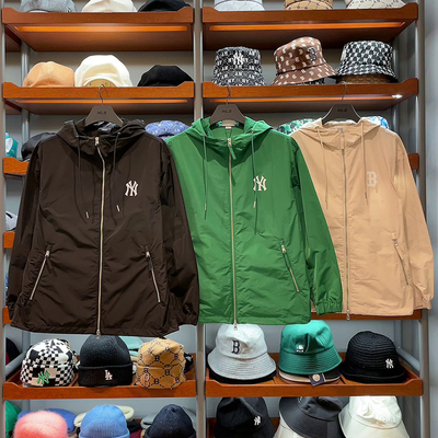 MLB情侣外套男女NY字母印花拉链连帽宽松休闲运动夹克3AWJB0731