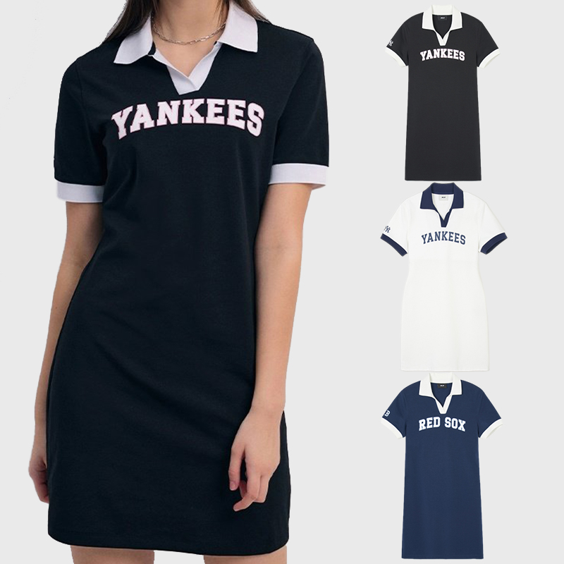 MLB学院风连衣裙翻领字母运动裙