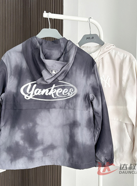25新款MLB儿童冲锋衣外套男女NY复古渐变连帽运动夹克7AWJB0254