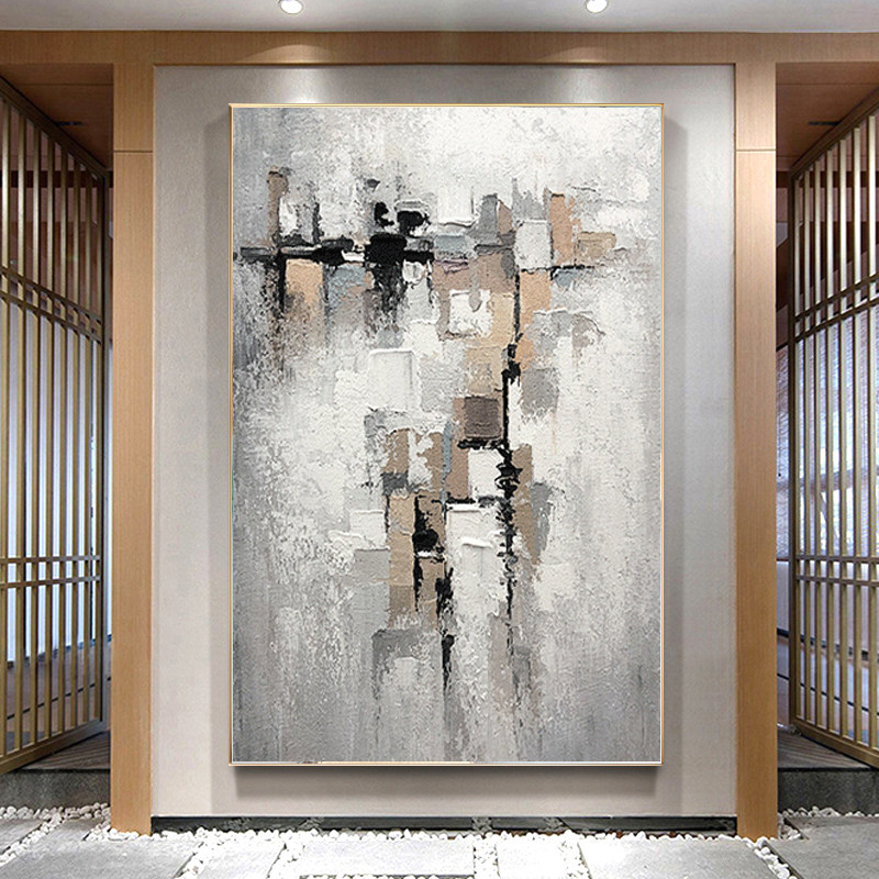 大芬村油画挂画成品玄关黑白抽象画北欧现代简约莫兰迪装饰画壁画