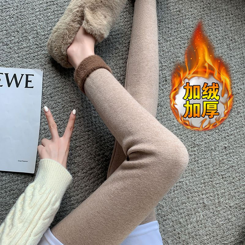 针织打底裤女内穿外搭2025秋冬红色加绒秋裤高腰紧身弹力显瘦小脚