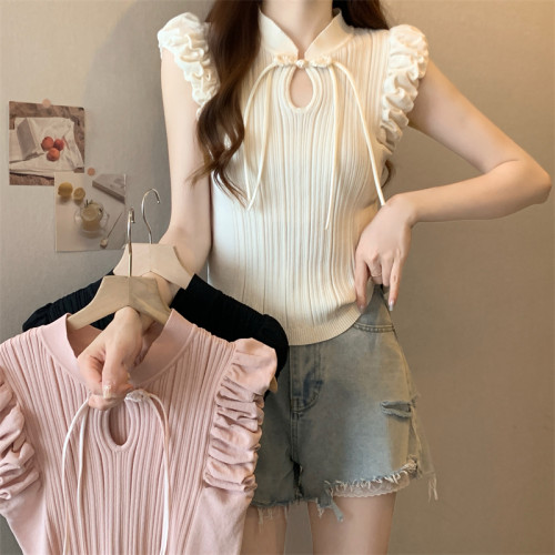 新中式国风盘扣立领吊带背心女装设计感内搭外穿无袖针织上衣夏季