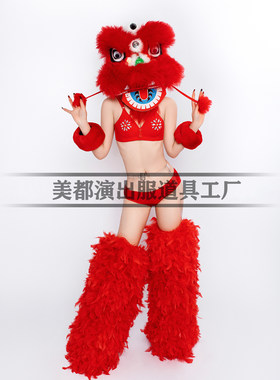 中国风红色端午中秋狮子头演出服