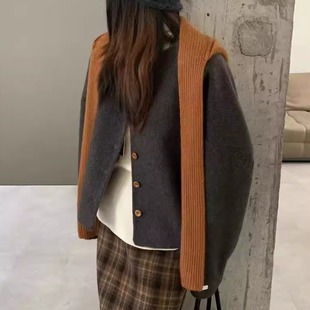 双面羊绒大衣女短款 宽松显瘦小哥自羊毛外套配披肩 25年秋冬新款