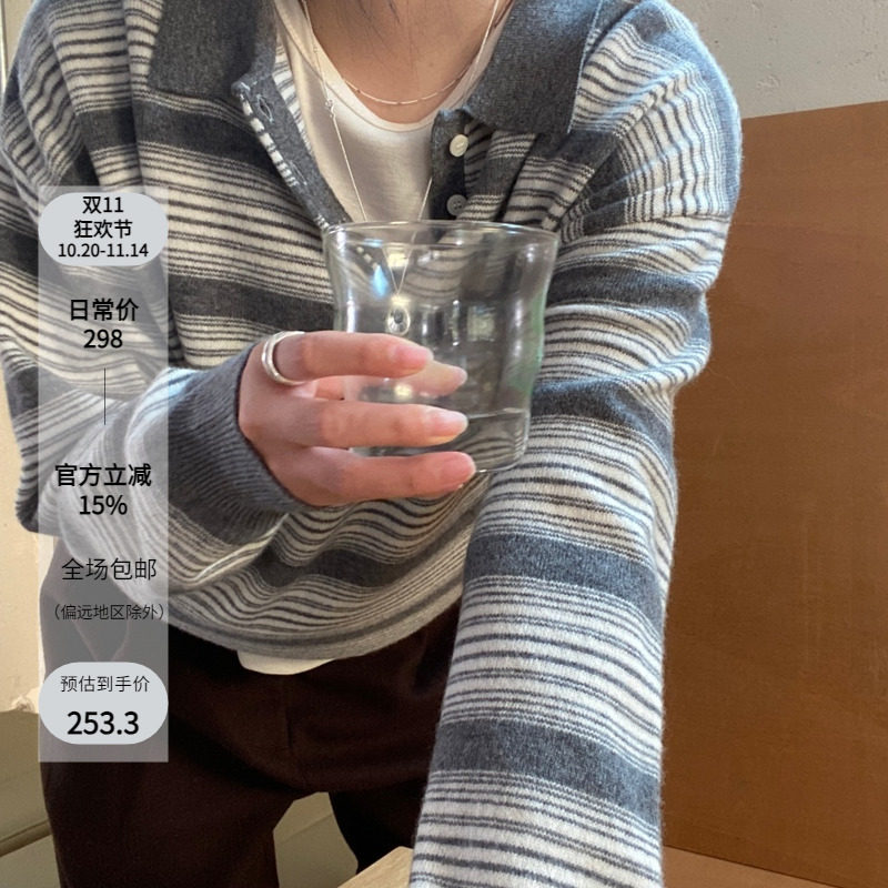 NSS品质女装韩国爆款升级细腻荃羊毛polo领毛衣翻领条纹毛衣