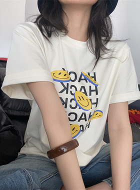 NSS 独家原创治愈系笑脸短袖元气可爱的印花短袖t恤女夏