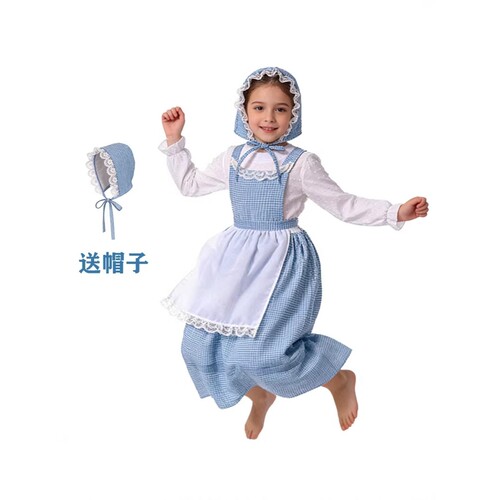 万圣节服童女童cosplay服亚马逊货源舞台话剧表演服蓝格含头巾裙