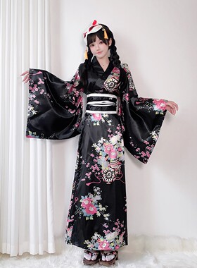 日本正装cosplay服装传统振袖樱花和服和风印花改良浴衣长款套装