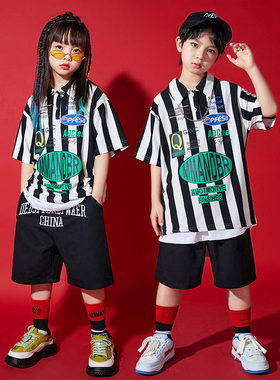 街舞儿童潮服嘻哈夏季宽松T恤hiphop男童潮牌童装polo衫女童演出