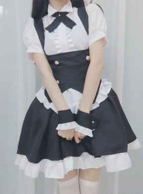 日系女仆黑白COS 小兔子耳朵燕尾黑暗连衣裙 俏皮lolita蓬蓬裙