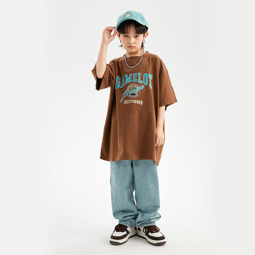 少儿hiphop舞蹈演出嘻哈夏宽松T恤酷帅男童套装女童街舞潮牌童装
