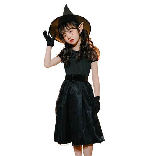 万圣节服装儿童女巫服装黑色跨境魔女连衣裙巫婆吸血鬼恶魔女童装