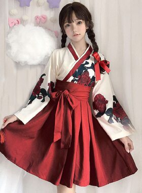 虞美年纪念款山茶花之恋 大正少女 东方复古套装汉元素 和风和服