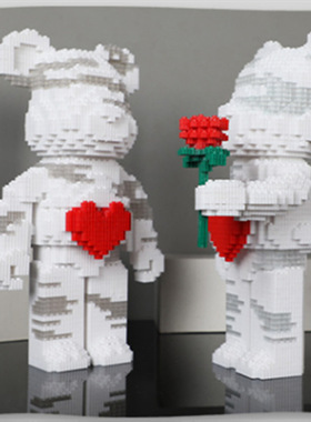 暴力积木熊拼装摆件兼容网红积木小颗粒益智玩具拼插成人礼物摆件