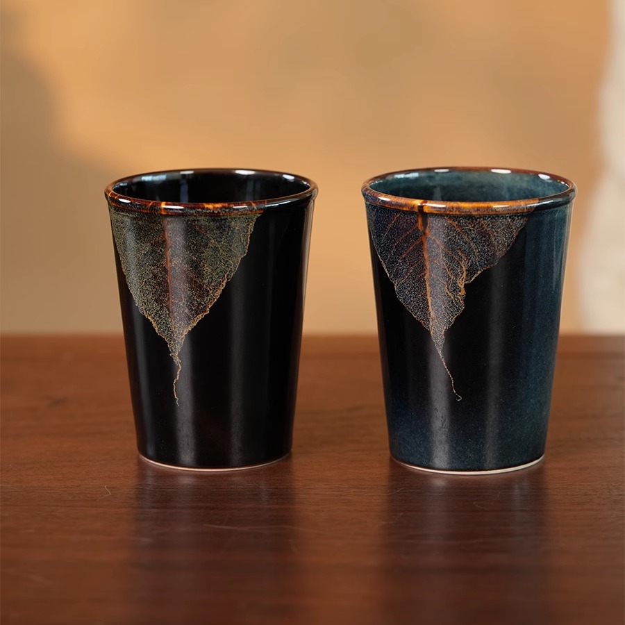 不识堂 宋式美学木叶盏压手杯 黑釉窑变釉可乐杯 主人杯
