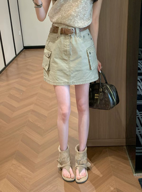 欧洲站2026夏季新款设计师款小众复古工装风口袋牛仔半身裙裤女