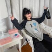 卡通猫咪爱心休闲宽松插肩袖 欧洲站小众设计师Skip Smile个性 T恤