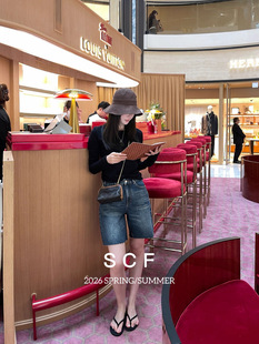 欧洲站南油小众设计师春夏新款 复古百搭显瘦毛边四分牛仔时髦短裤