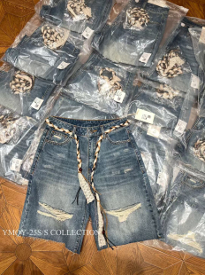 欧洲站小众设计师艺术流浪度假风高腰显瘦配腰带做旧破洞时髦短裤