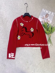 女 复古精致刺绣小马针织开衫 新年圣诞限定欧洲站小众设计冬季 新款