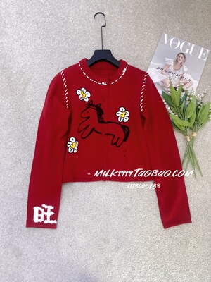 新年圣诞限定欧洲站小众设计冬季新款复古精致刺绣小马针织开衫女